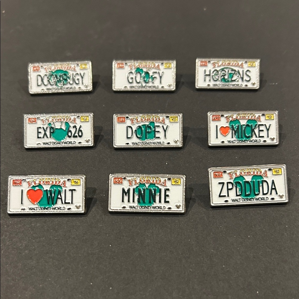 Disney Character License Plate Pin Collection - Green and White